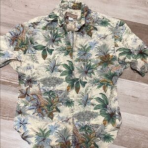 Double D Ranch Wear Giraffe Safari Print Linen Blend Western Blouse Size M